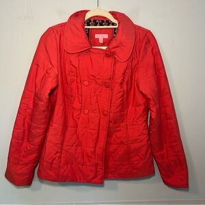 Lilly Pulitzer Preppy Coral & Orange Double Breasted Puffer Coat Size 6